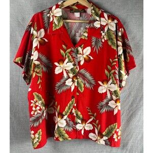 Vintage Two Palms Hawaiian Shirt Women's Size 3XL Button Up Tropical Red